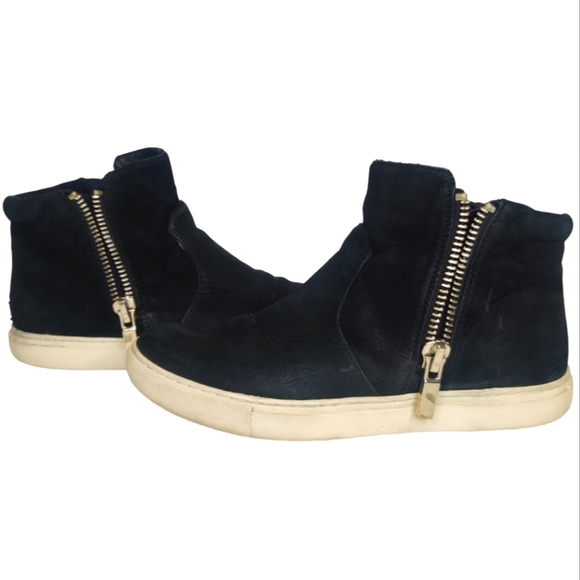 KENNETH COLE Sneakers Kiera High Top  Leather Zip Black White Sole Women 8 Shoes - Picture 1 of 12